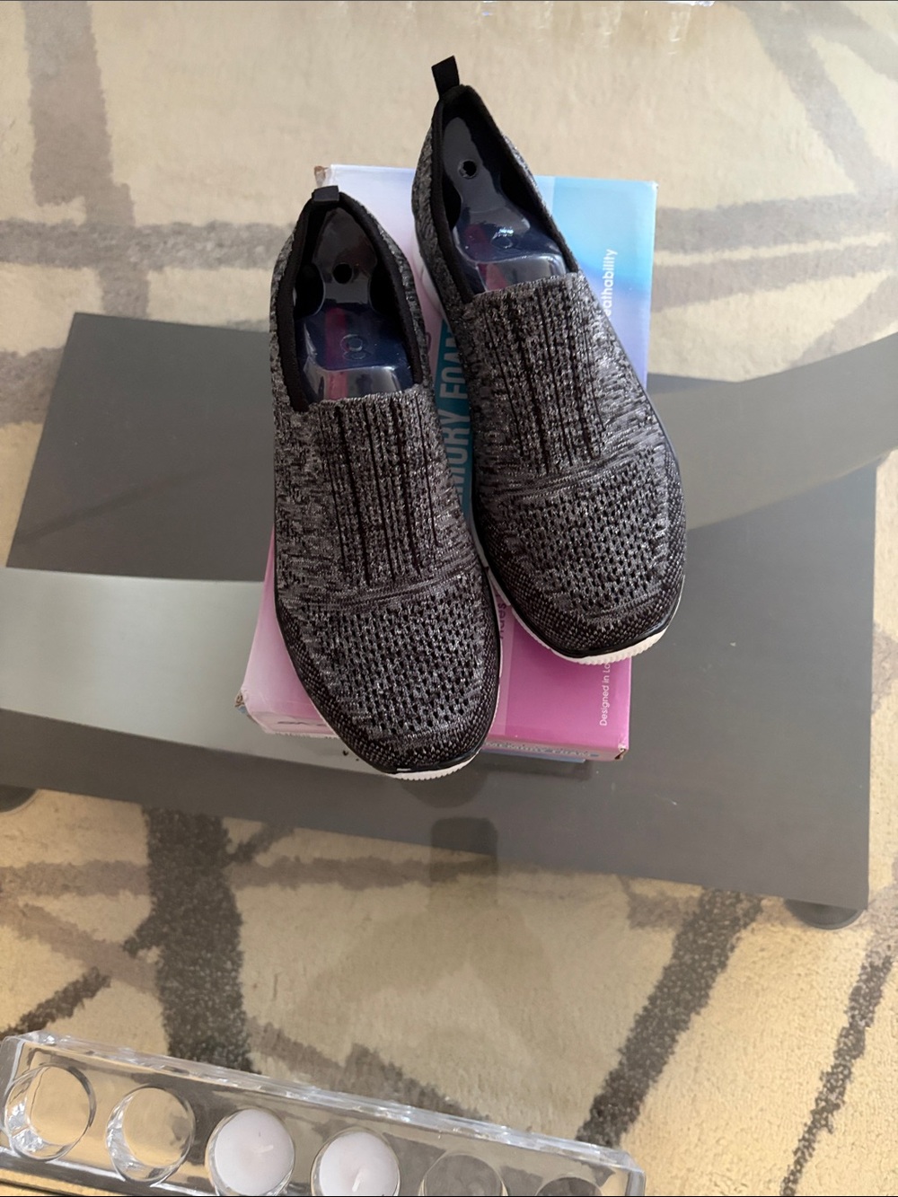 Skechers Women's Slip-On Knit Sneakers in Black and Gray